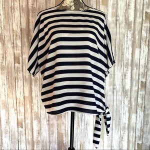 MICHAEL KORS Blouse Navy Blue  White Striped short sleeve loose fit